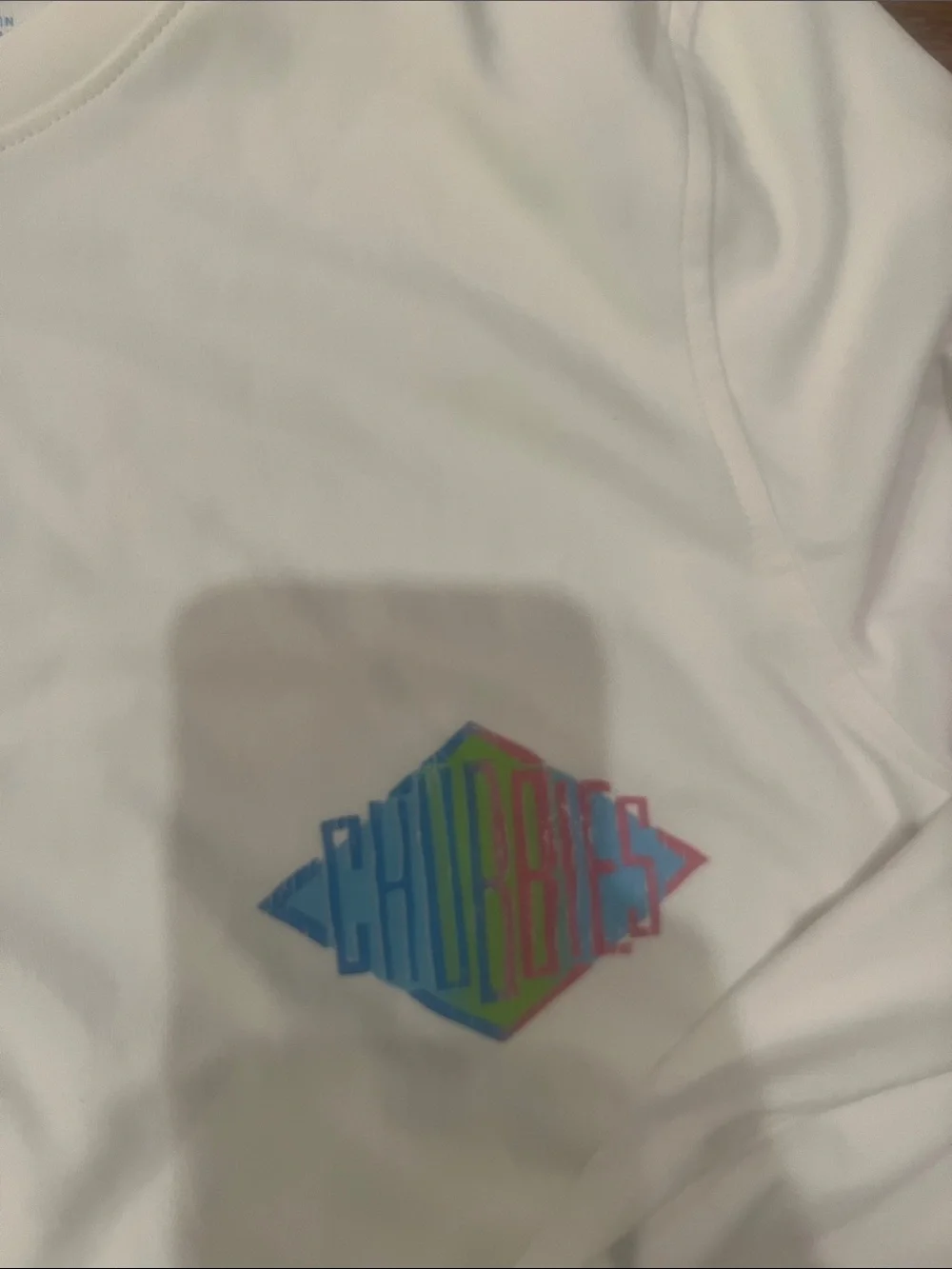 chubbies White Long Sleeve Tee with Pastel Rainbow Chest Logo